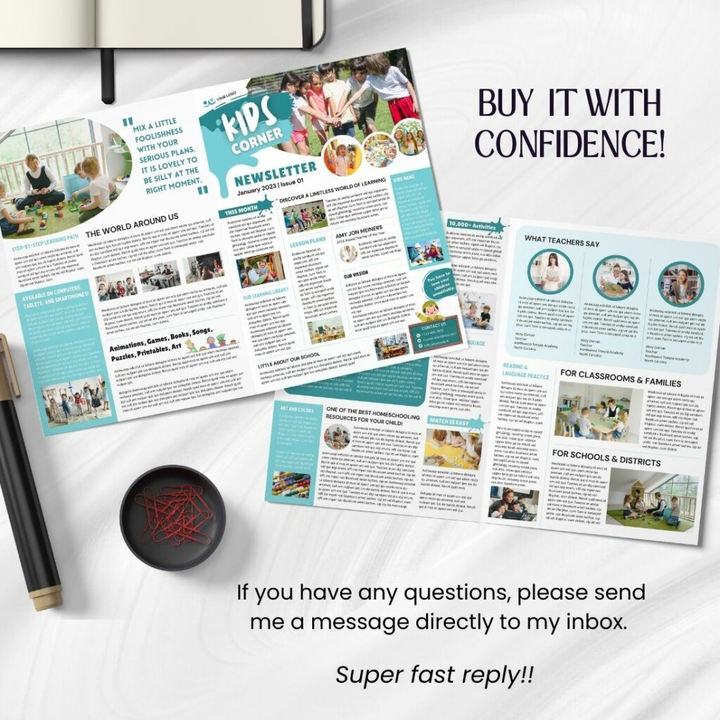 Instant Download Canva Newsletter Template for Kids MasterBundles