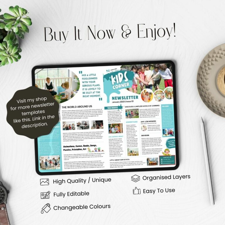 Instant Download Canva Newsletter Template for Kids MasterBundles