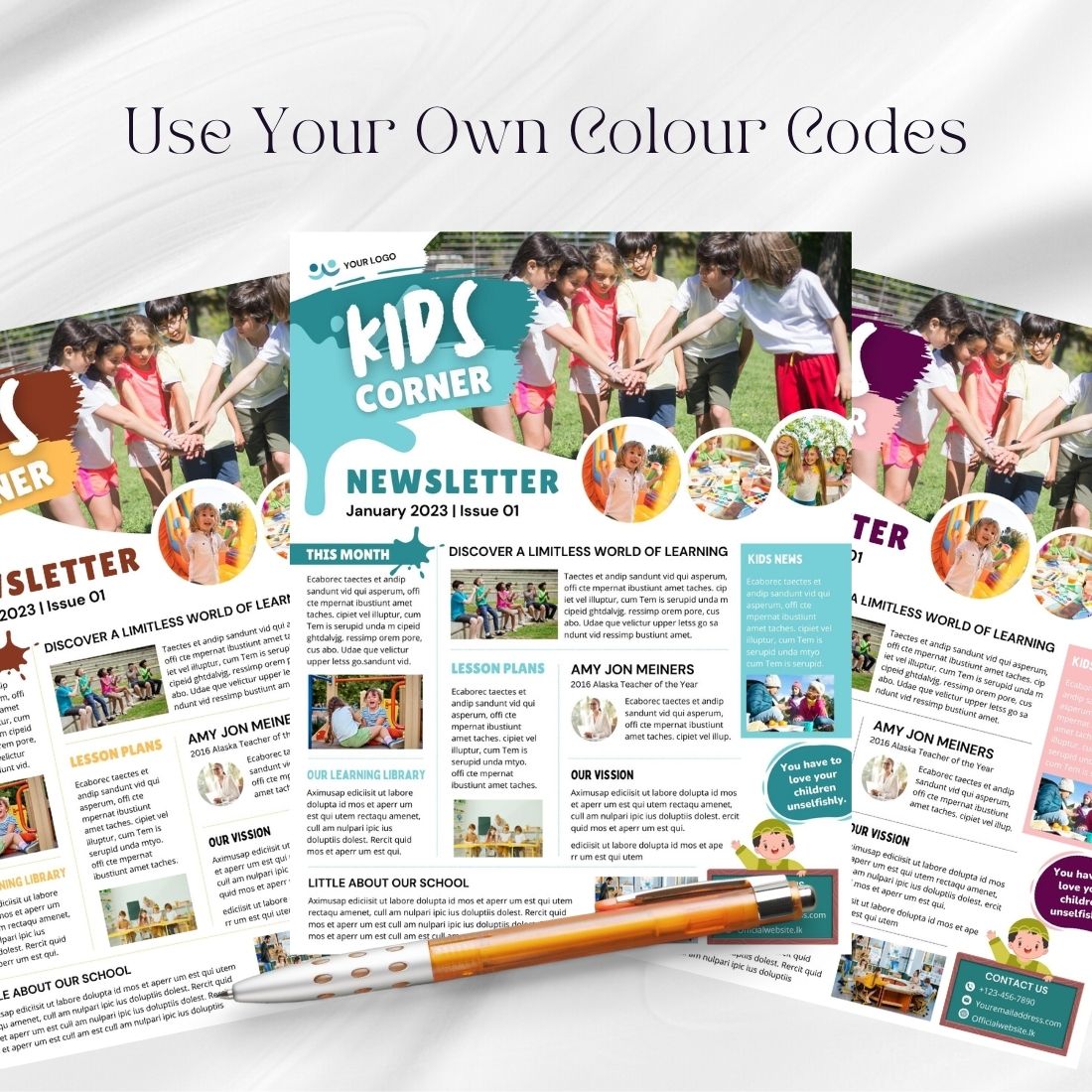 School Newsletter Canva Template for Kids preview image.