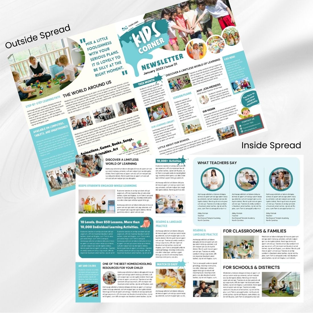 Editable Children Newsletter Canva Template preview image.