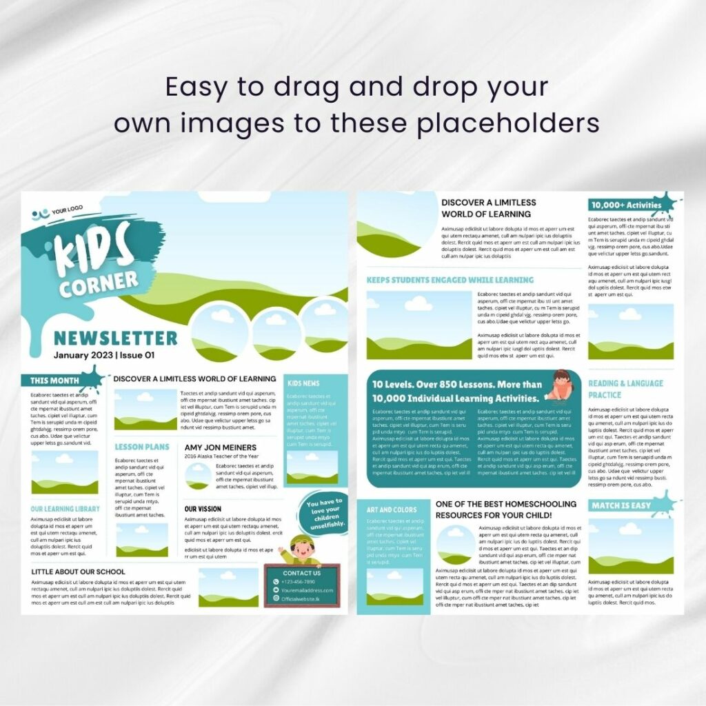 Instant Download Canva Newsletter Template for Kids MasterBundles