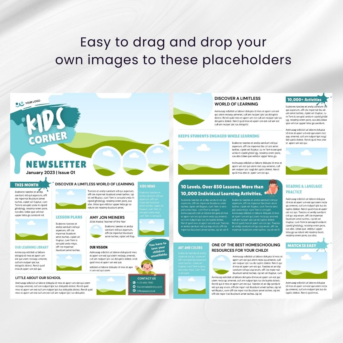 Editable Newsletter Children Canva Template preview image.