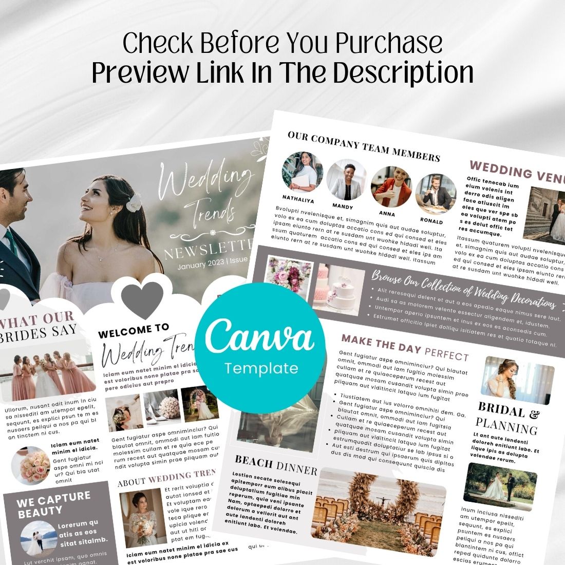 Wedding Newsletter Canva Template cover image.
