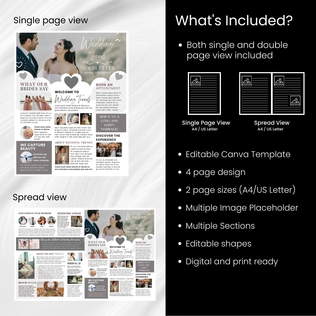 Canva Email Newsletter Template for Weddings and Engagements preview image.