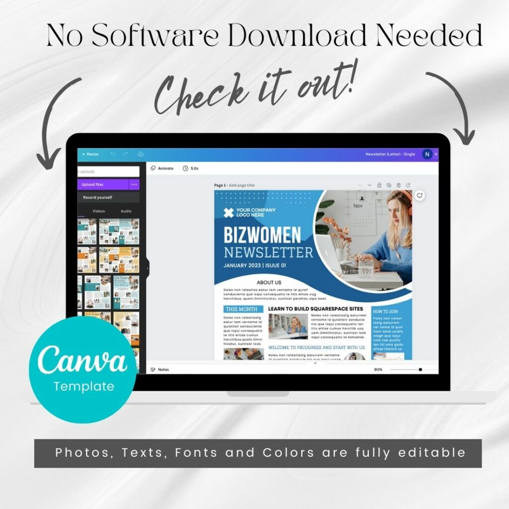 Canva Newsletter Template For Businesswomen - MasterBundles