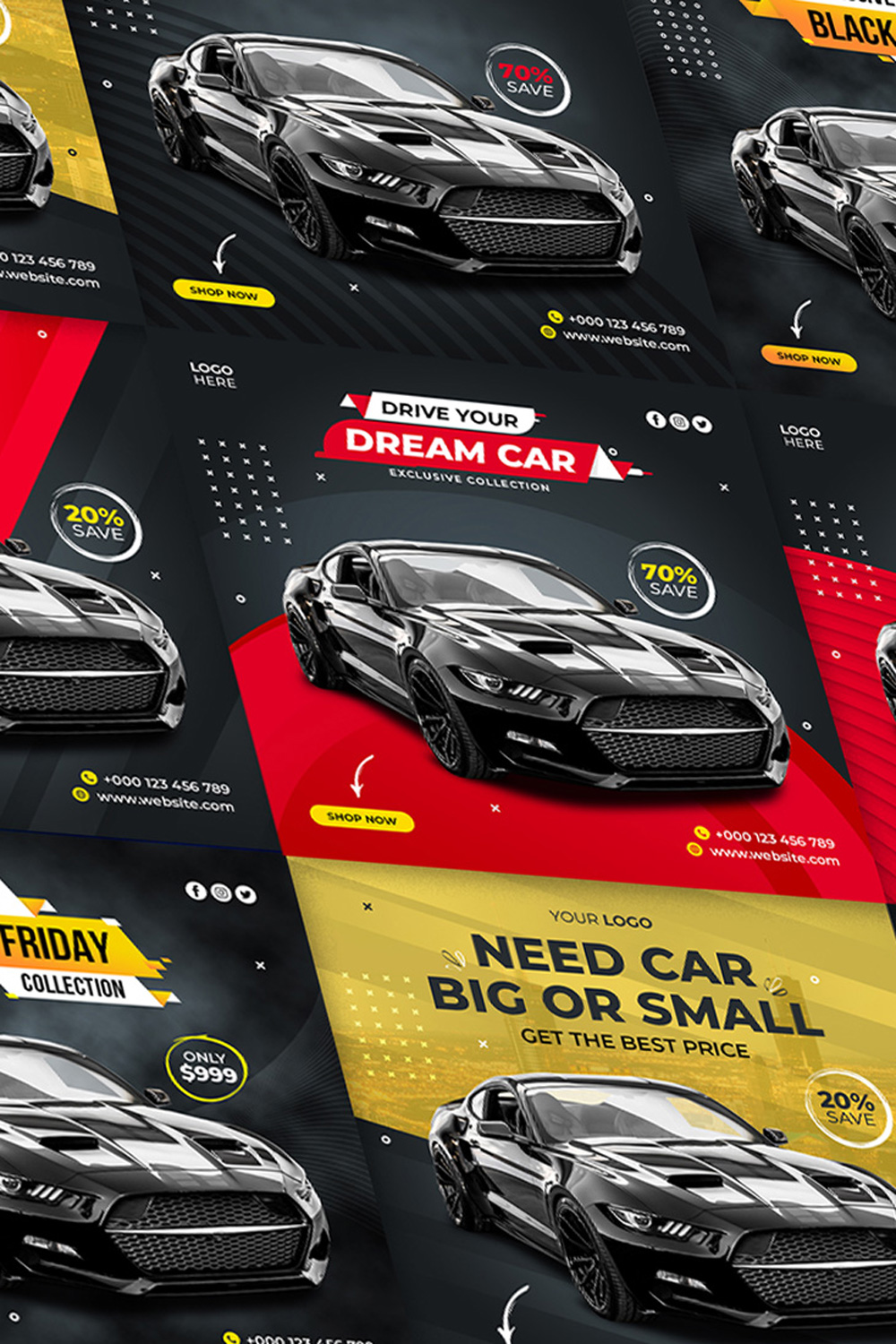 Car Sale or Rent Social Media Promotion Square Banner 6 Set Template - Pinterest.