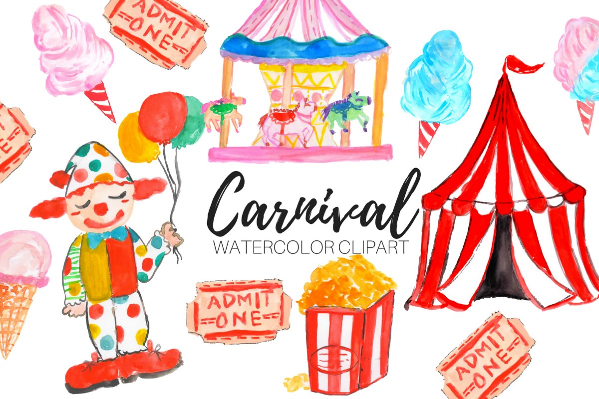 Cover image of Watercolor Carnival Clipart.