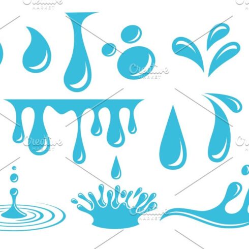 Cartoon Water Drops. Isolated Drop Main Cover.