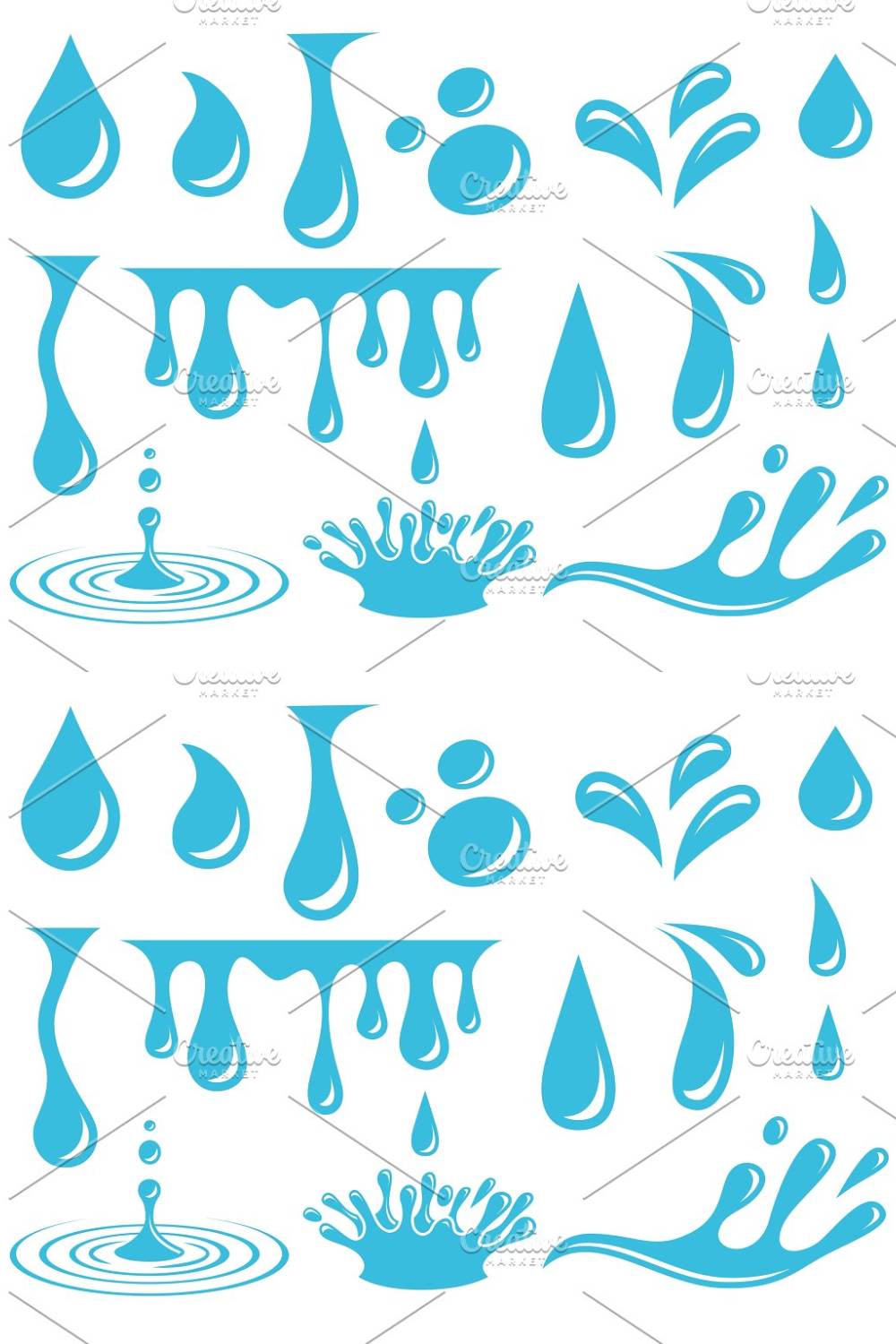 Cartoon Water Drops. Isolated Drop Pinterest Cover.