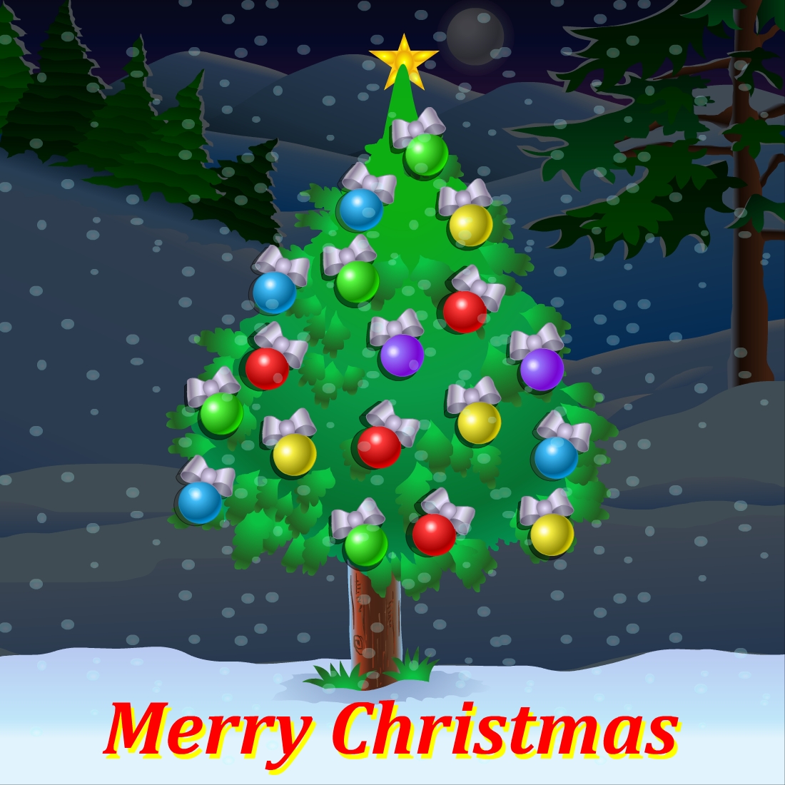 Merry Christmas Tree with Balls Illustrations preview image.