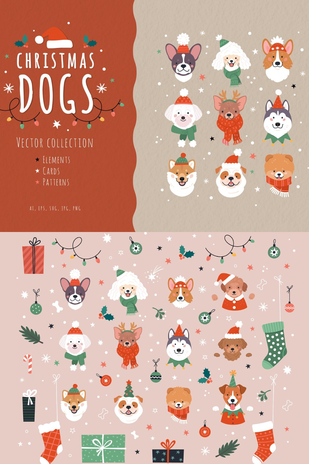 Christmas Dogs Vector Collection - Pinterest.