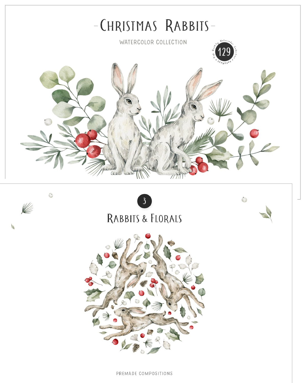 Christmas rabbits watercolor animals pinterest image preview.