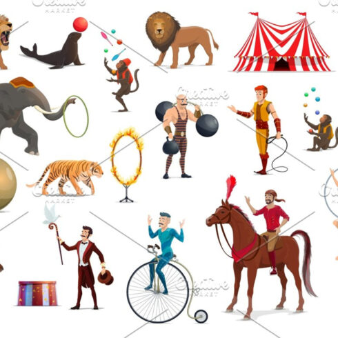 Circus Acrobat, Clown, Animals.