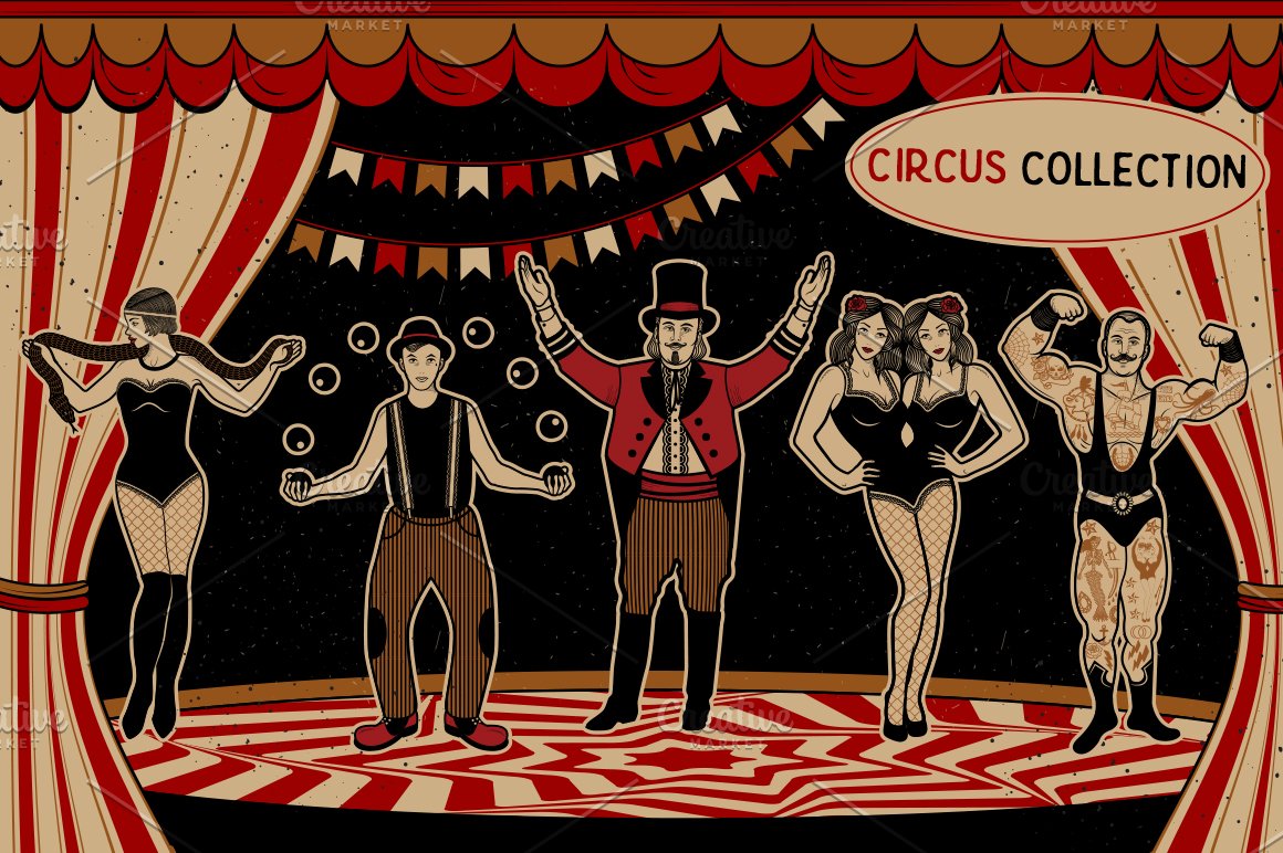 High quality circus illustration with different characters.