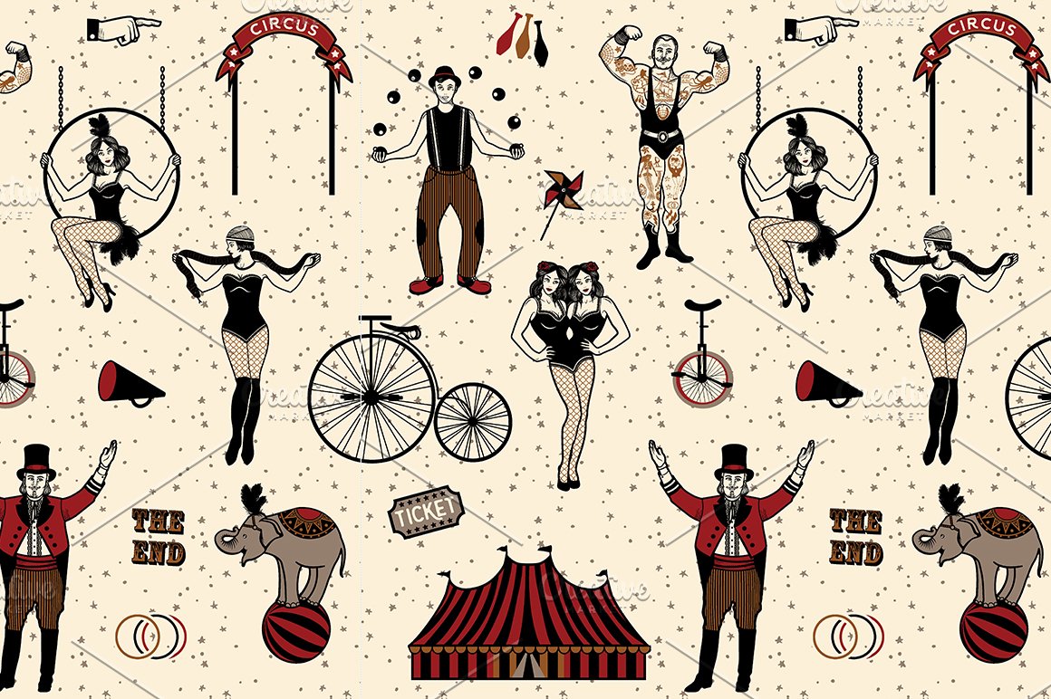 Diverse of circus elements for the full composition.