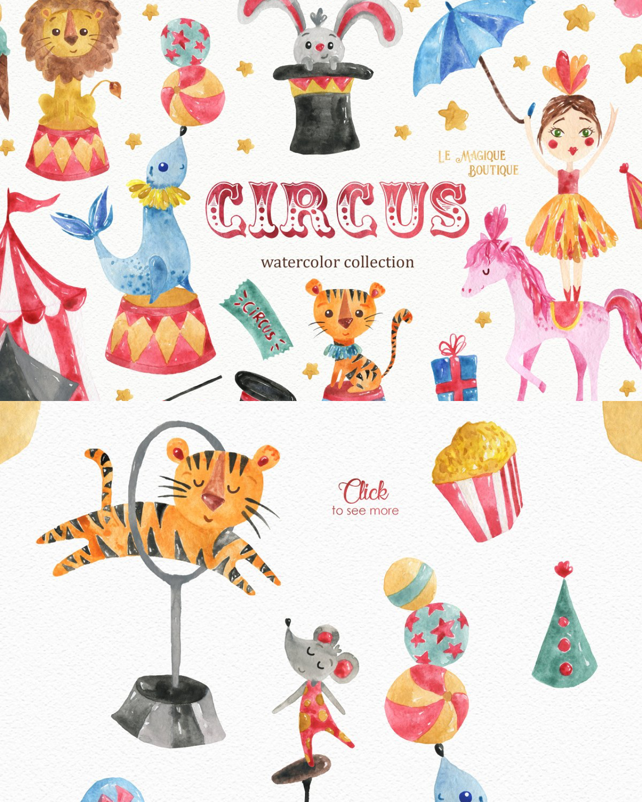 Circus watercolor clipart set pinterest image preview.