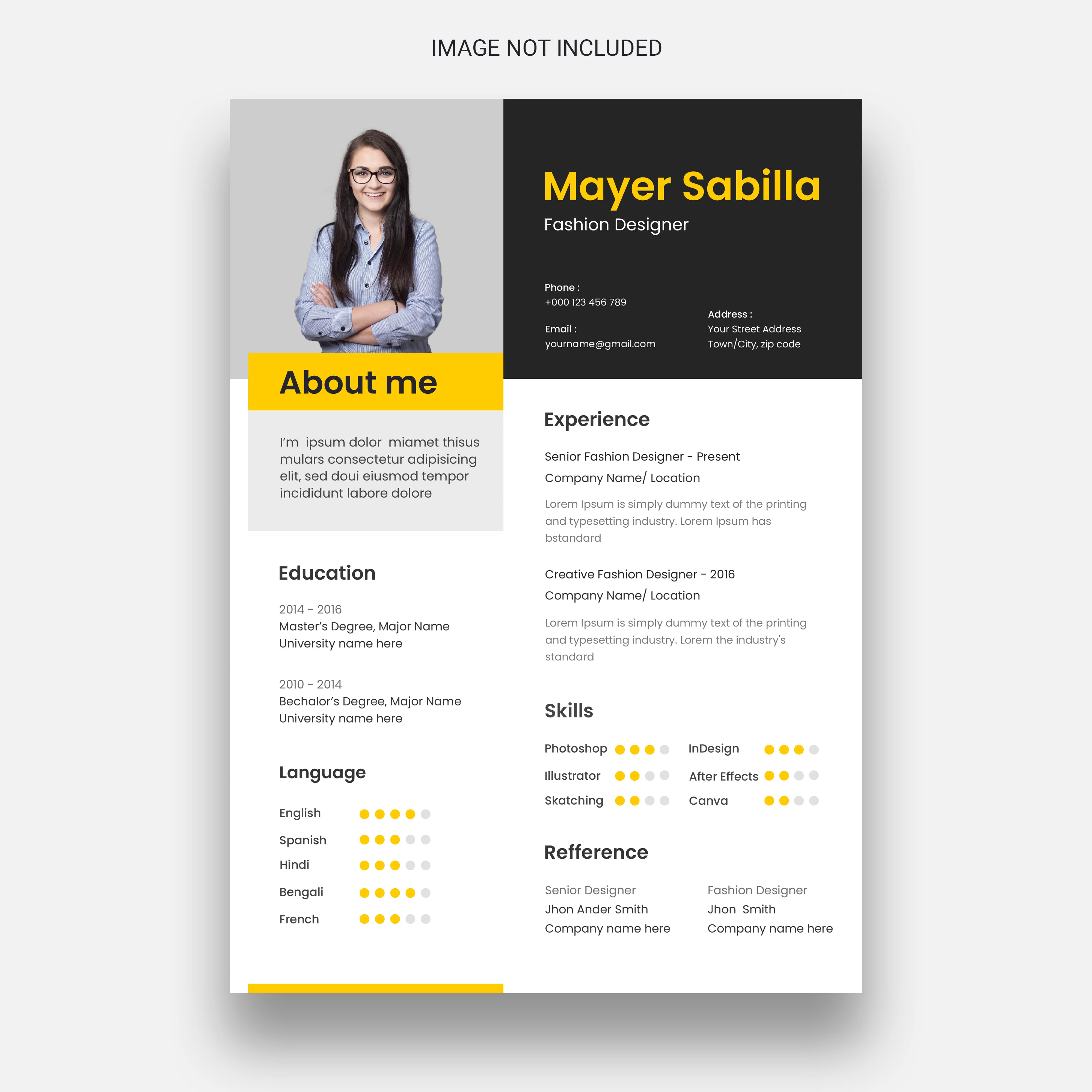 Yellow and black resume template.