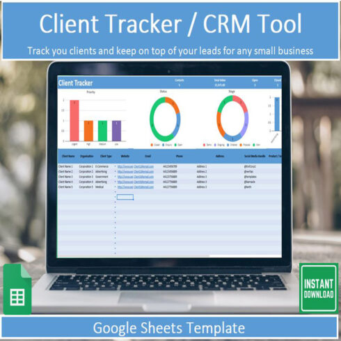 Client Tracker CRM Spreadsheet for Google Sheets main cover.