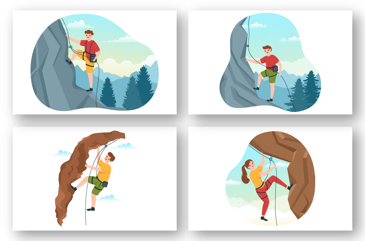 Four illustrations which describing climbing.