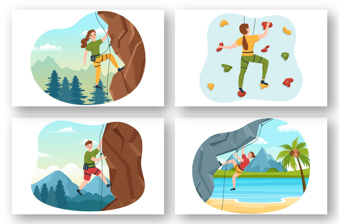 High quality colorful climbing illustrations.