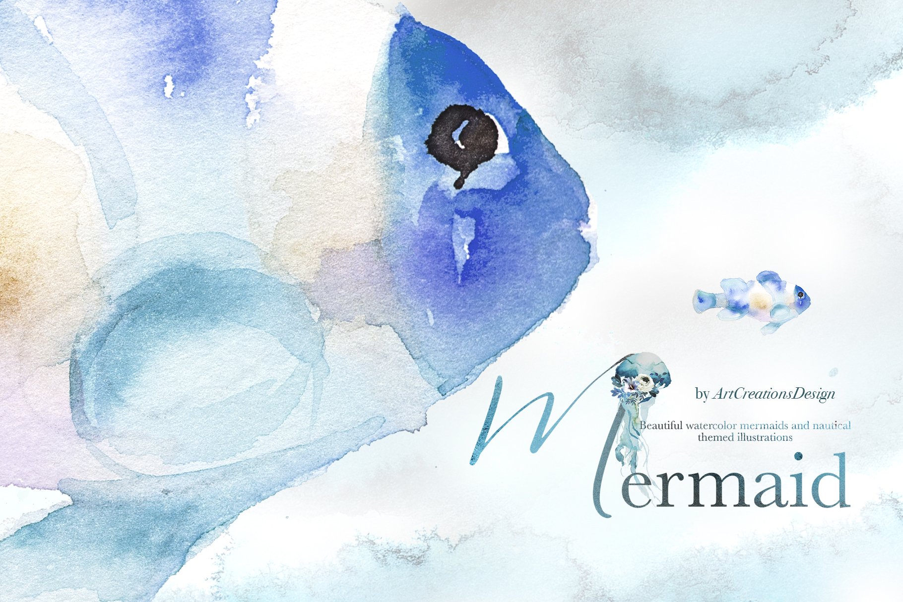 Beautiful watercolor nautical themed close up illustrations.