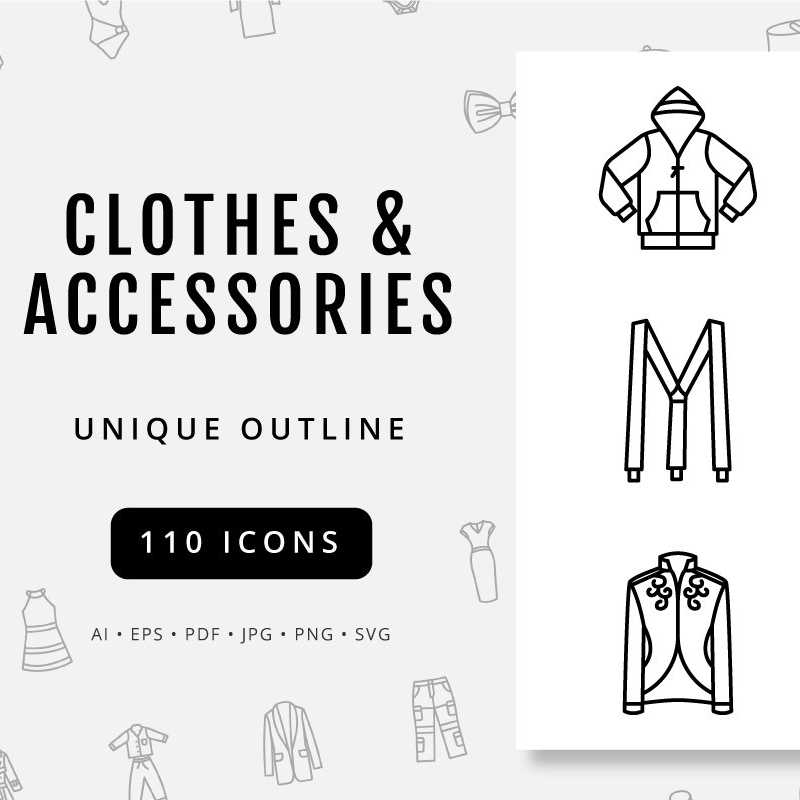 Clothe and accessories outline icons main image preview.