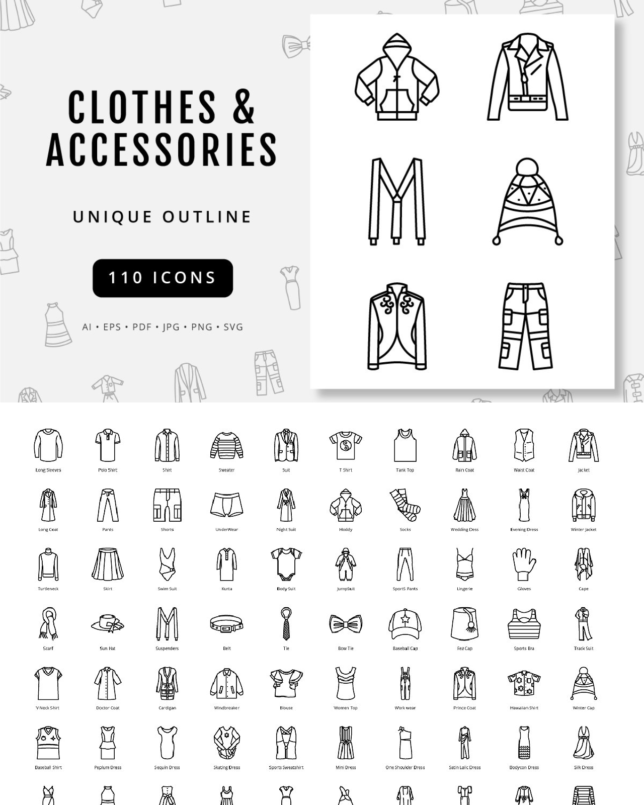 Clothe and accessories outline icons pinterest image preview.