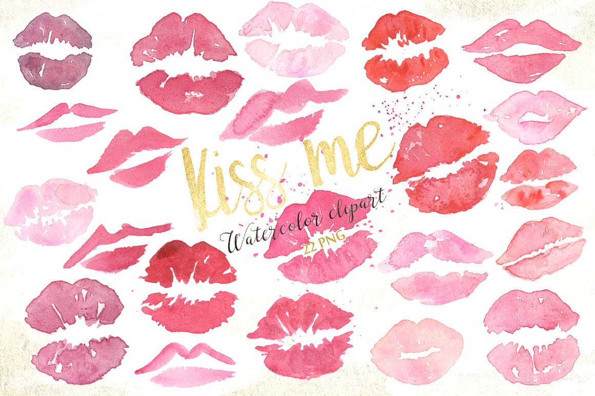 Cover with golden lettering "Kiss Me" and different lips on a white background.
