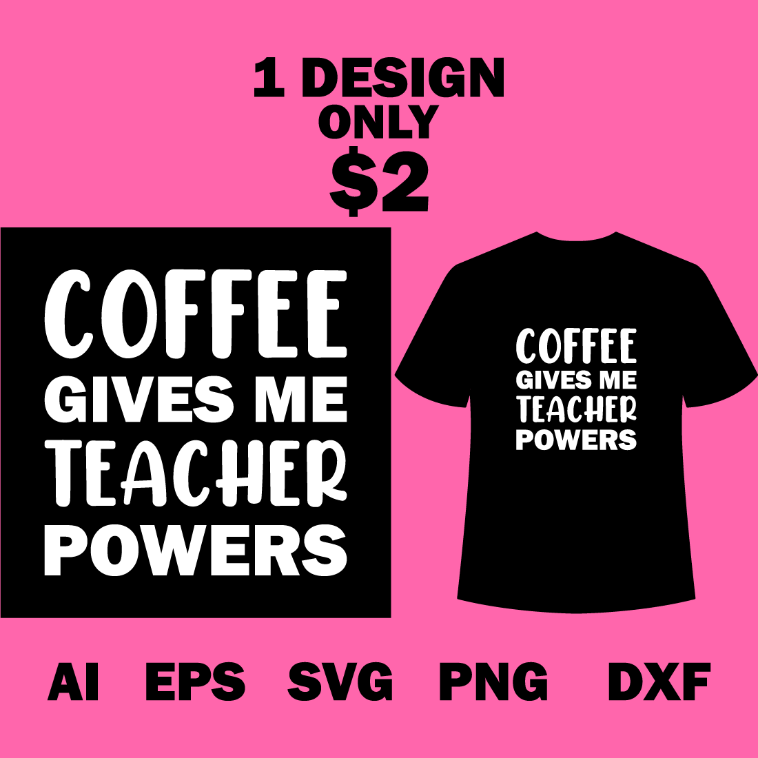 Coffee Gives Me Teacher Power T-shirt Design facebook image.