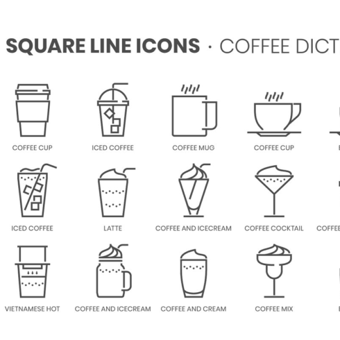 Coffee and tea 01 square line icons main cover.