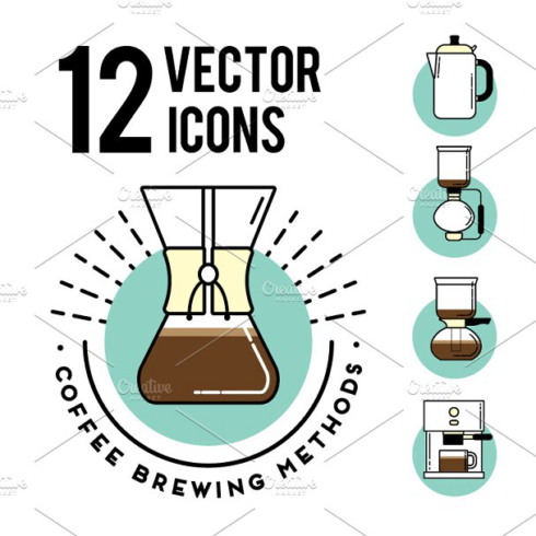 Coffee brewing methods 12 icons main cover.