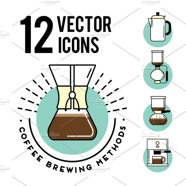 Coffee brewing methods 12 icons main cover.