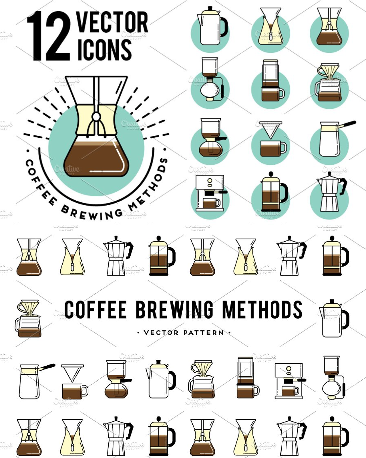 Coffee brewing methods 12 icons pinterest image.