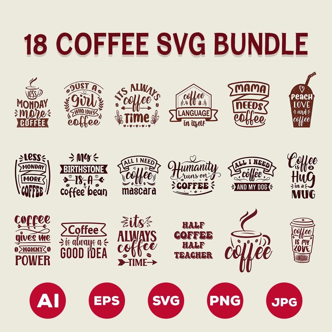 Coffee Quotes SVG Bundle cover image.