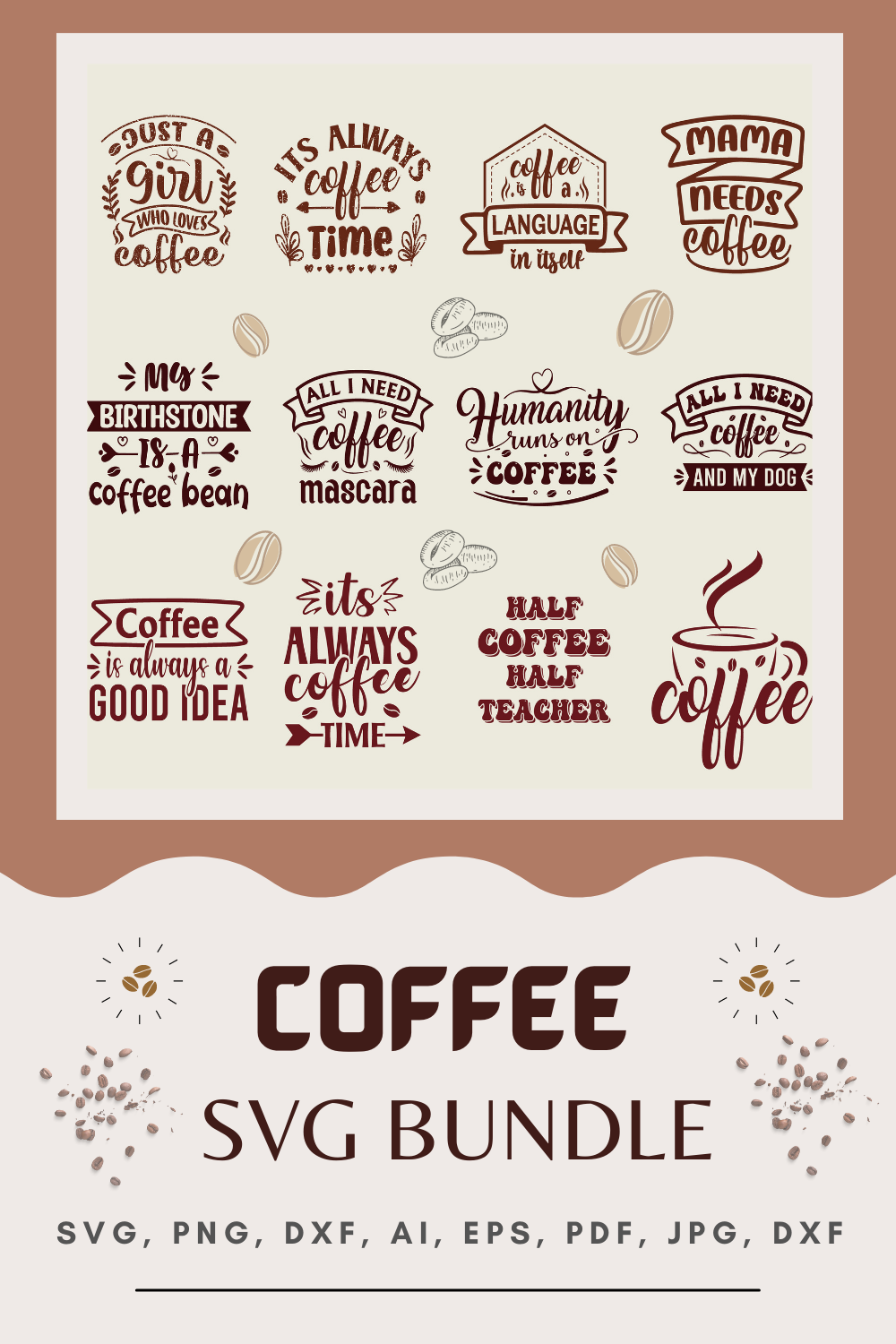 Coffee Quotes SVG Bundle pinterest image.