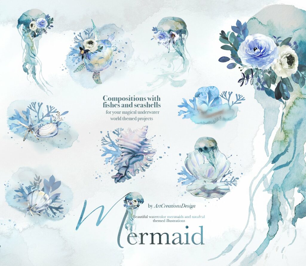 Watercolor Mermaid Clipart Set – MasterBundles