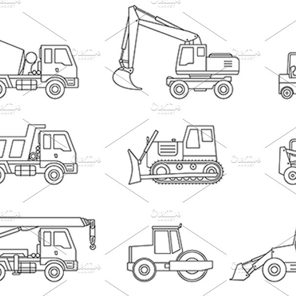 Construction machines thin icons main cover.