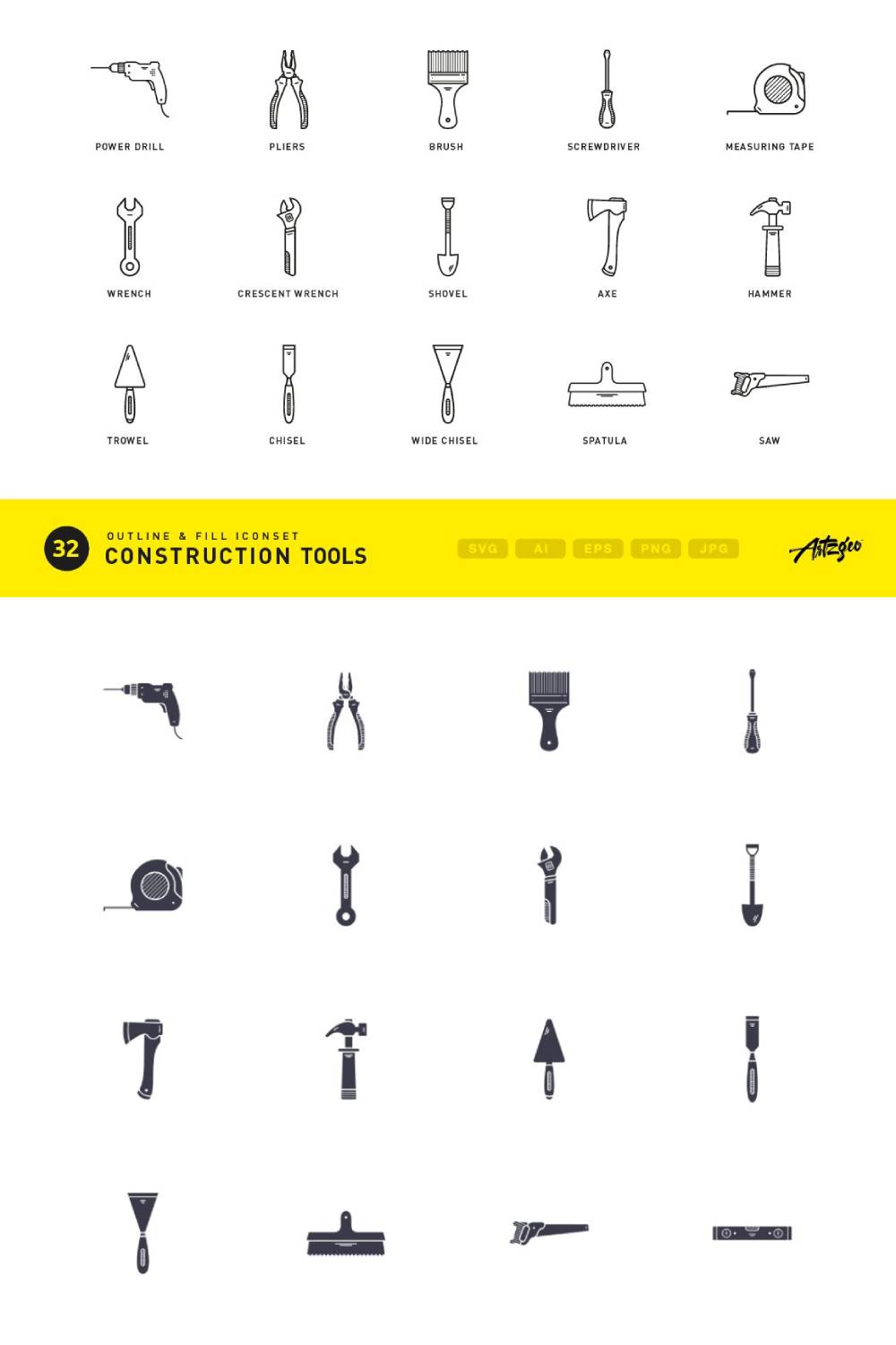 Construction Tools (Vector Icons) Pinterest Cover.