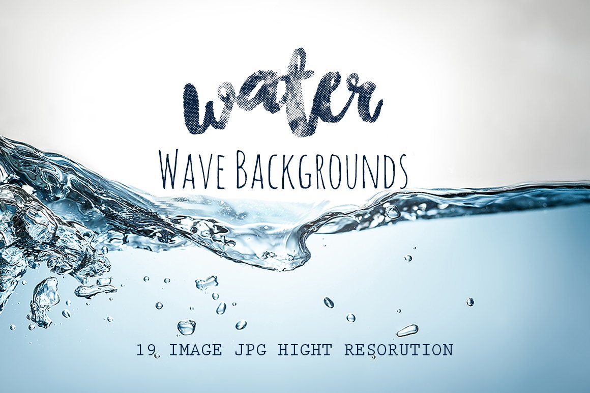 Dark gray lettering "Water Wave Backgrounds" on the water wave background.