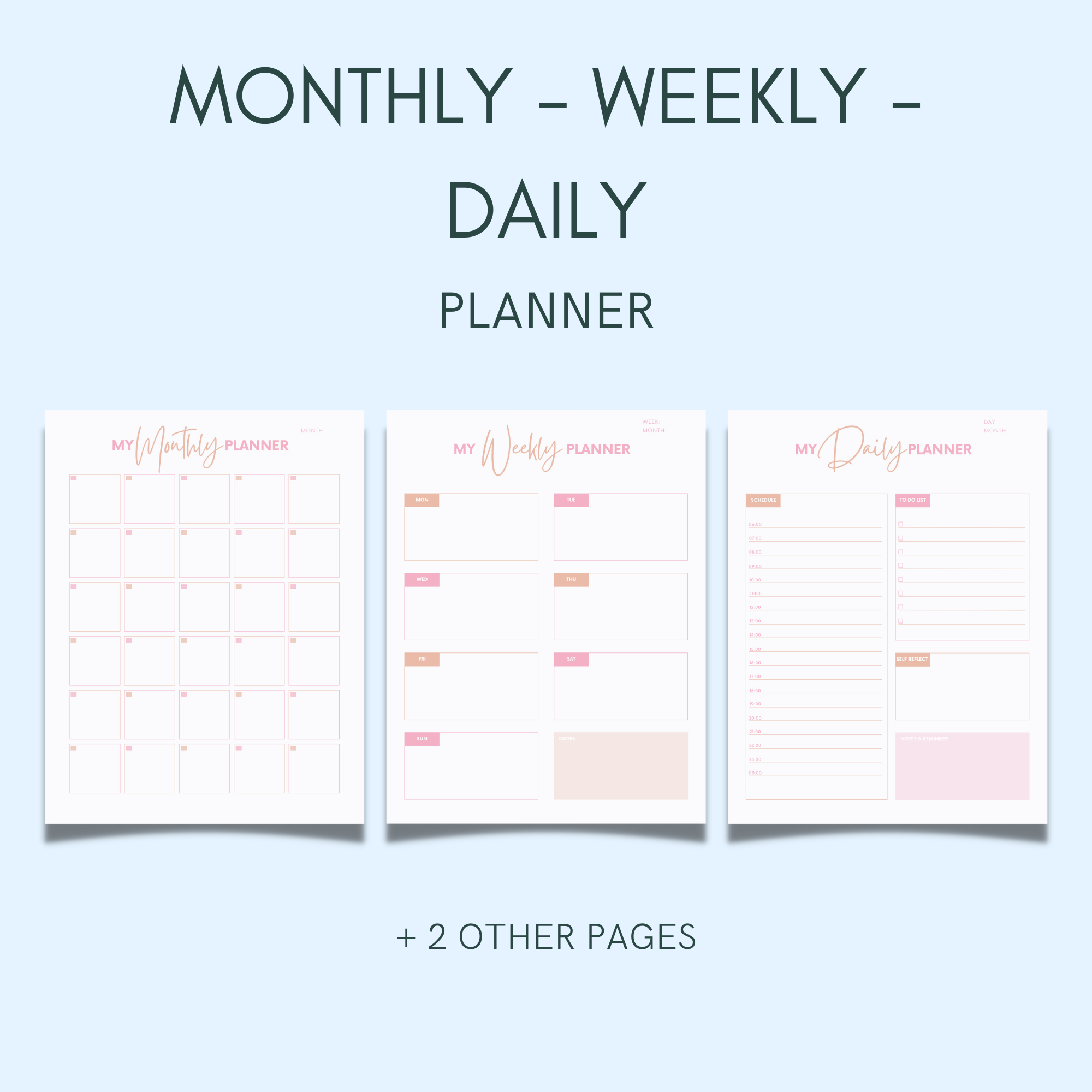 Monthly Weekly Daily Printable Planner cover image.
