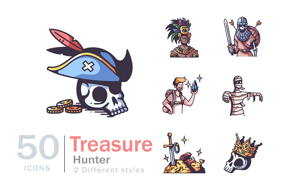 Cover image of 50 Treasure hunter icon set.