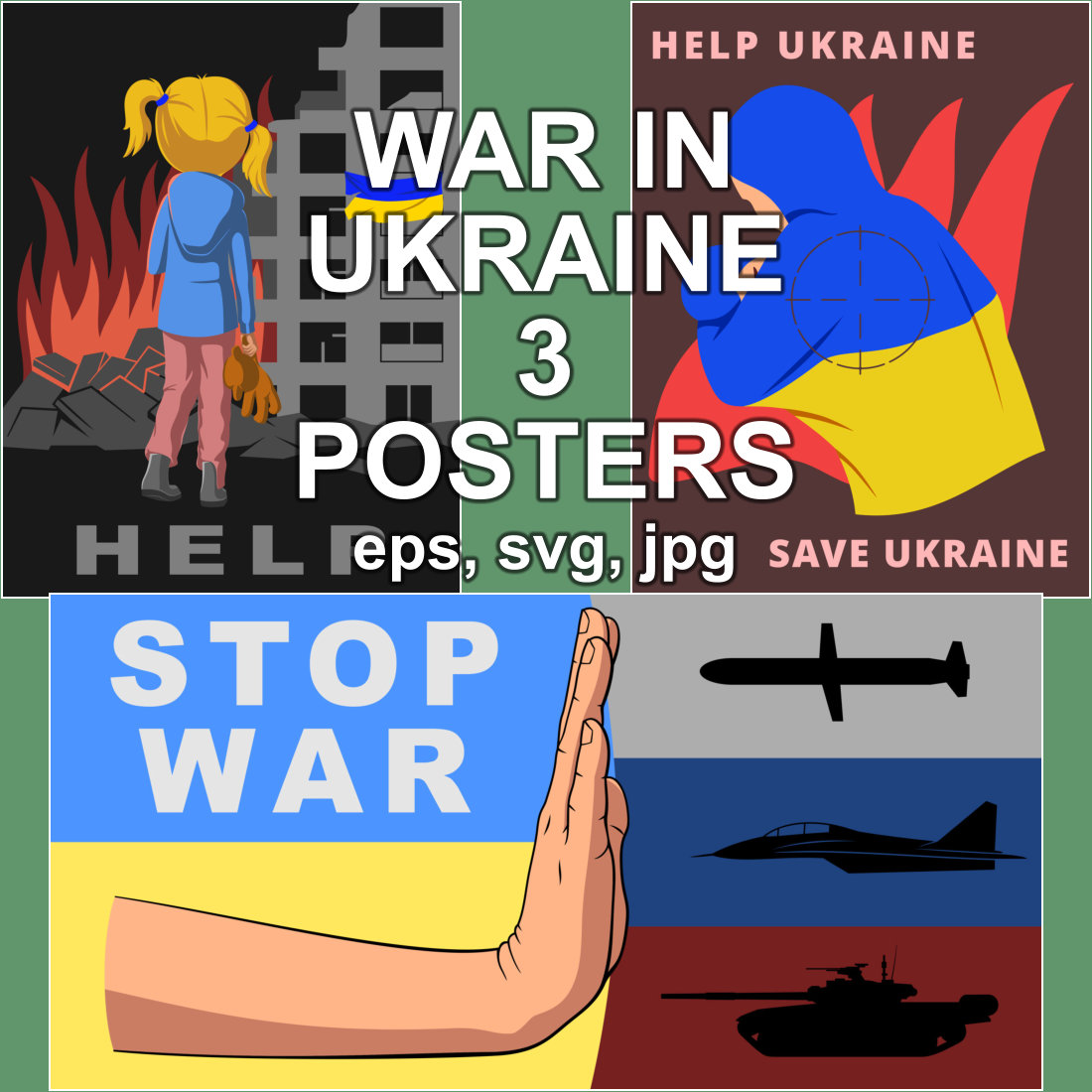Save, Help Ukraine, Stop War Posters.