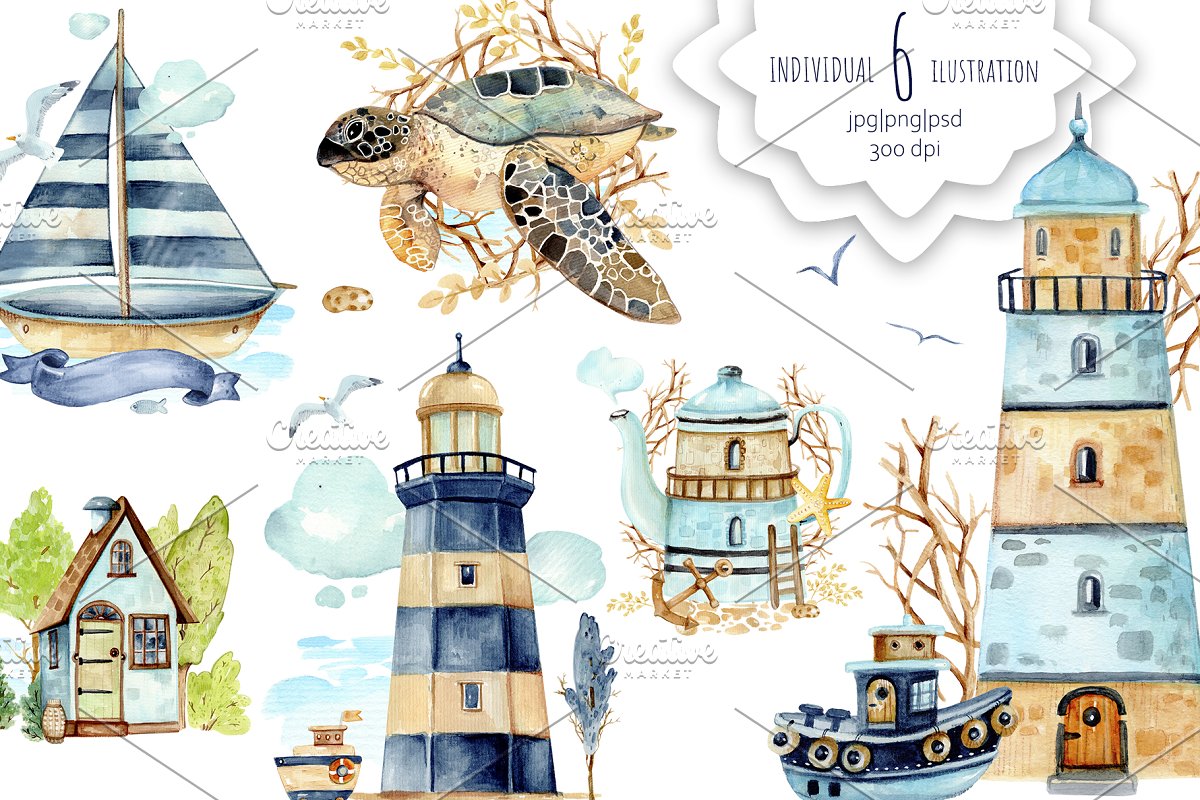 Great set of illustrations for marine projects.