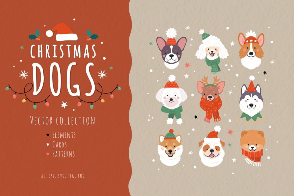 Christmas Dogs Vector Collection – MasterBundles