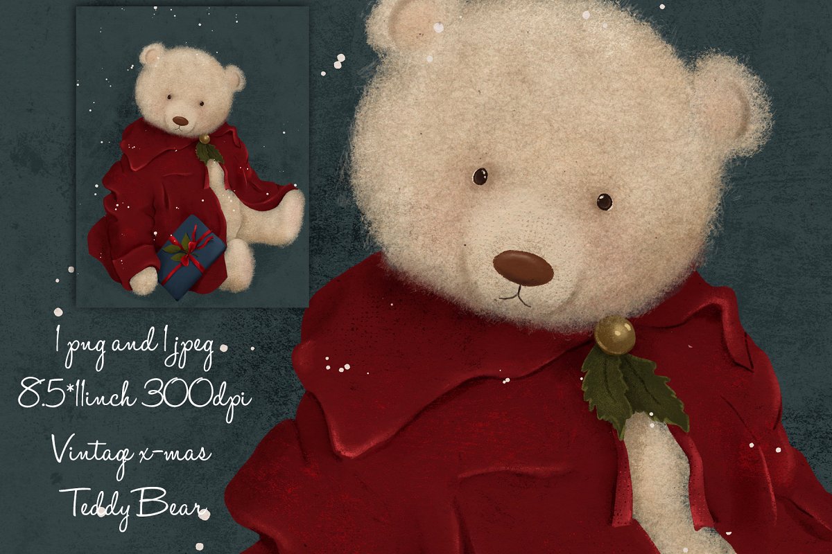 Cover image of Vintage X-mas Bear Clipart.
