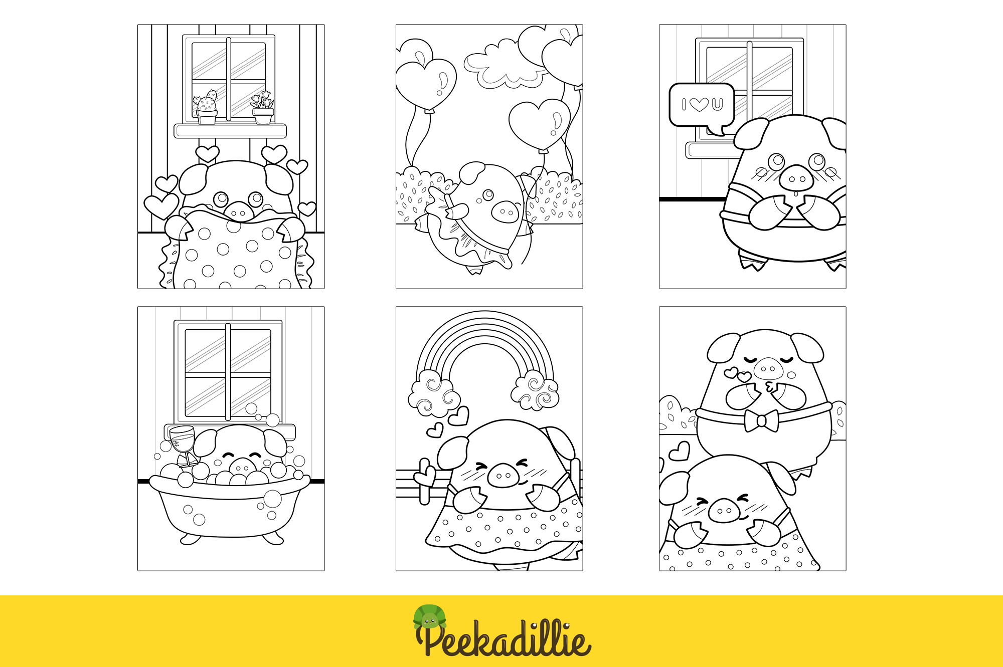Pigs in Love Valentine Lovely Coloring Pages preview image.