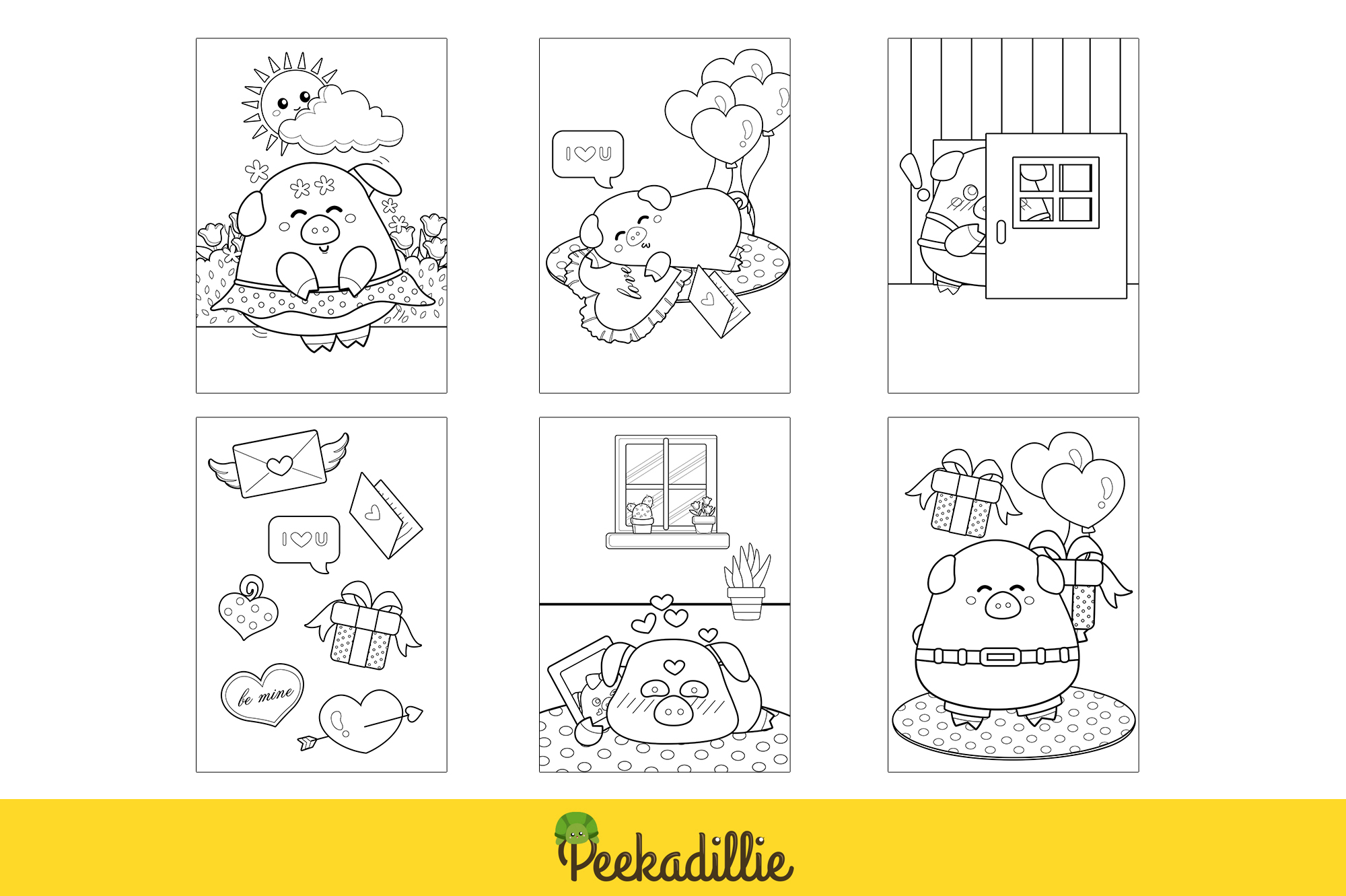 Valentine Pigs in Love Lovely Coloring Book preview image.