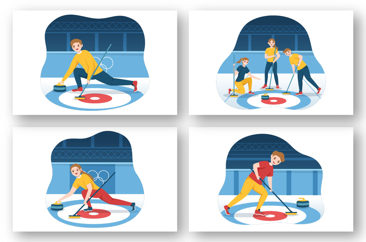 Four curling illustrations.