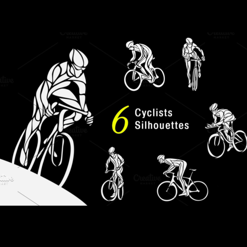 Cycling cyclists silhouettes set.