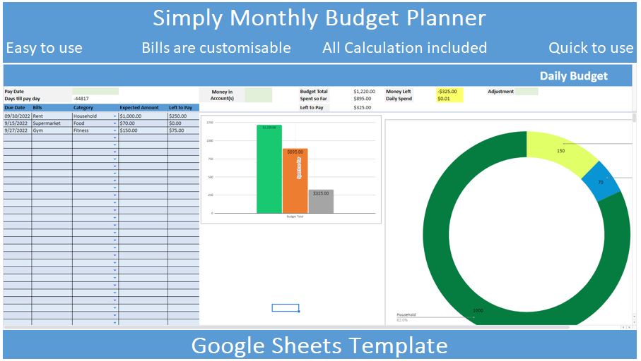 Simple Daily Spending Budgeting Template preview image.